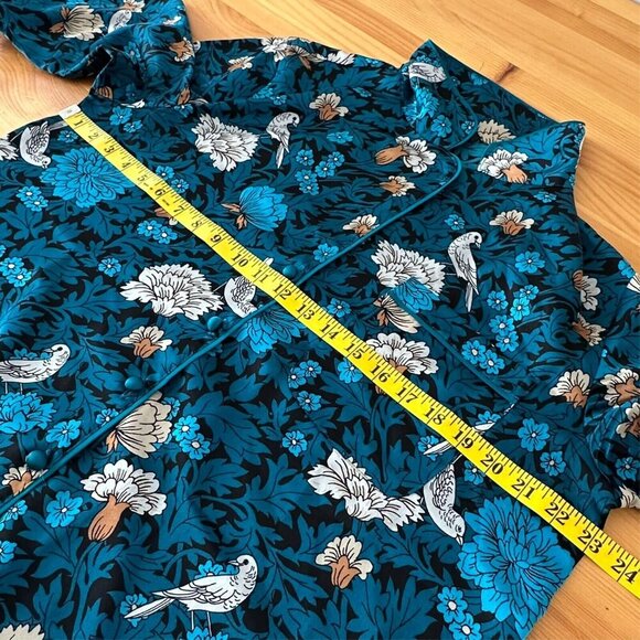 Ann Taylor Pajama Women L Blue Floral & Bird Pajama Top Pant Set Sleep - Picture 12 of 16